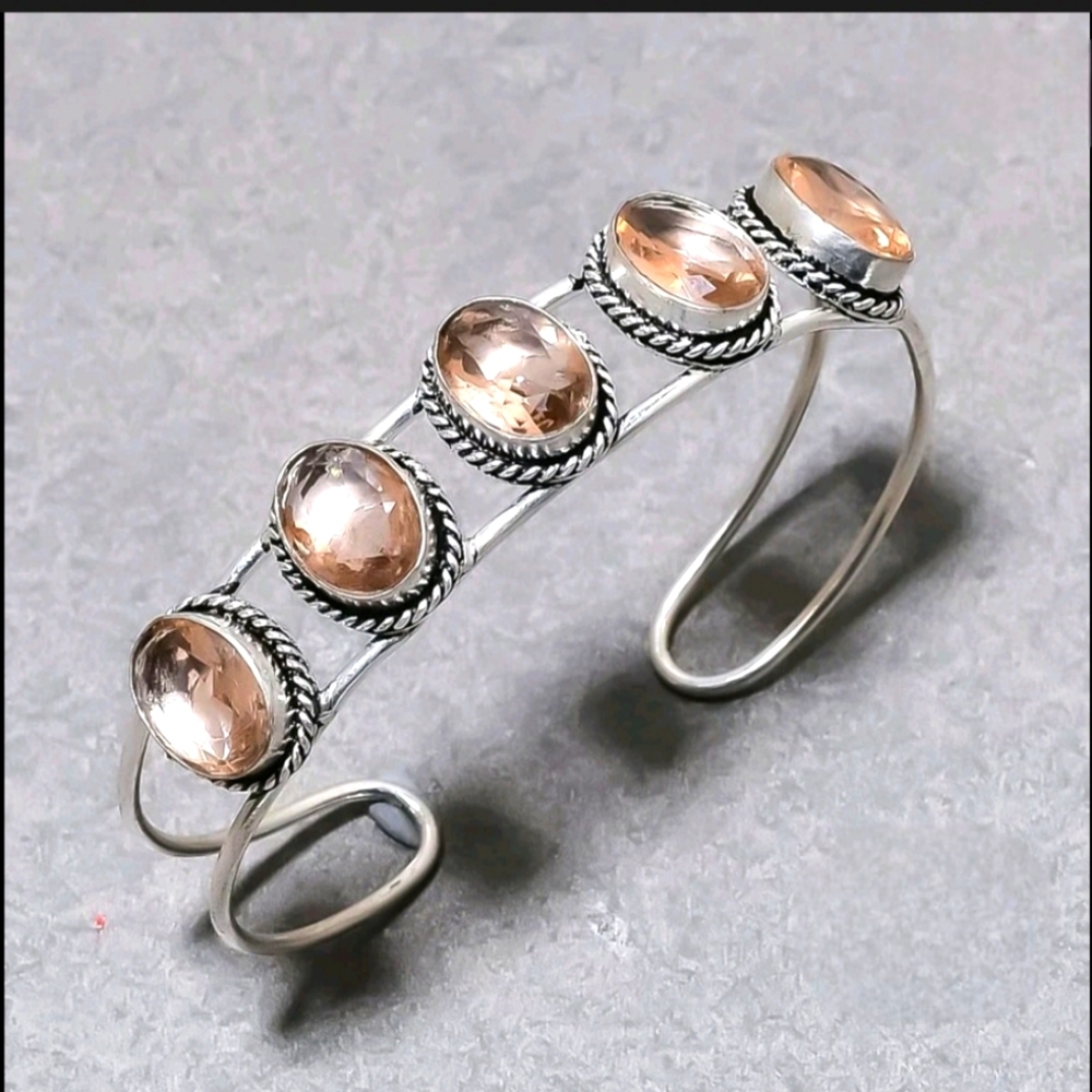 Sparkling Sterling And Gemstone Adjustable Cuff Bracelet